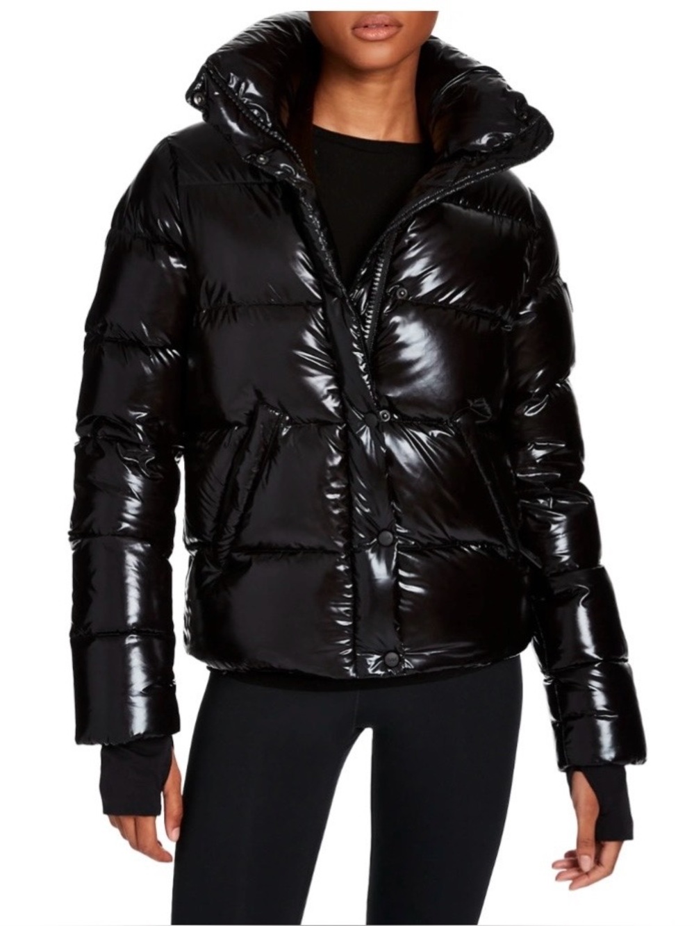 NWT SAM. Isabel Glossy Down Puffer Jacket - Size Large - Glossy Black / Caviar
